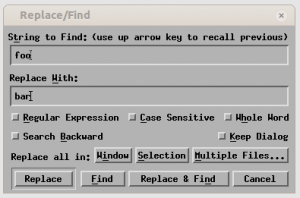 Search and replace dialog in nEdit