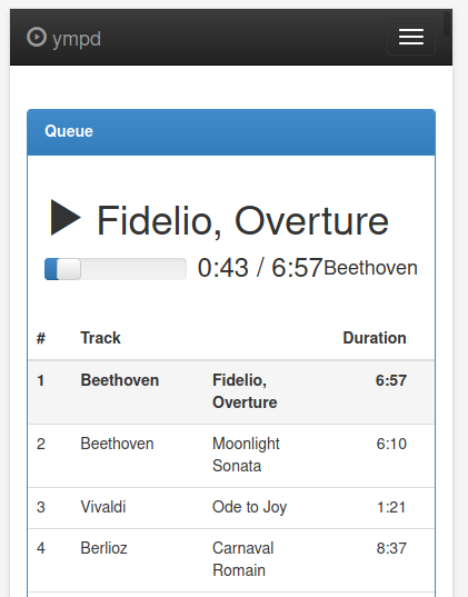 ympd screenshot playing Beethoven Fidelio Overture